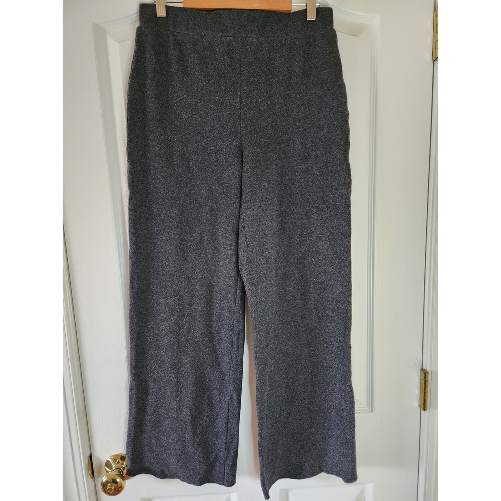 Zara Womens Medium Gray Ribbed Knit Wide Leg Elastic Waist Cropped Pants
